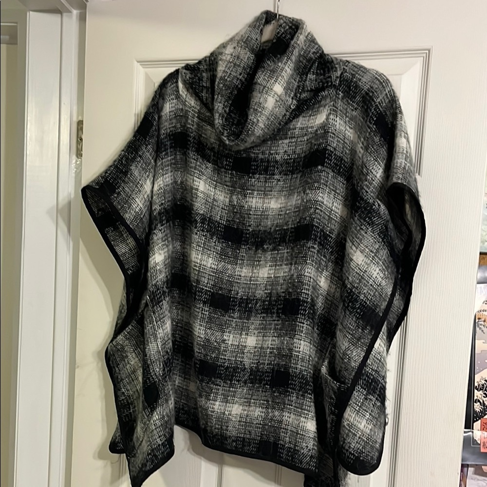 BCBGeneration Plaid Cowl Neck Poncho